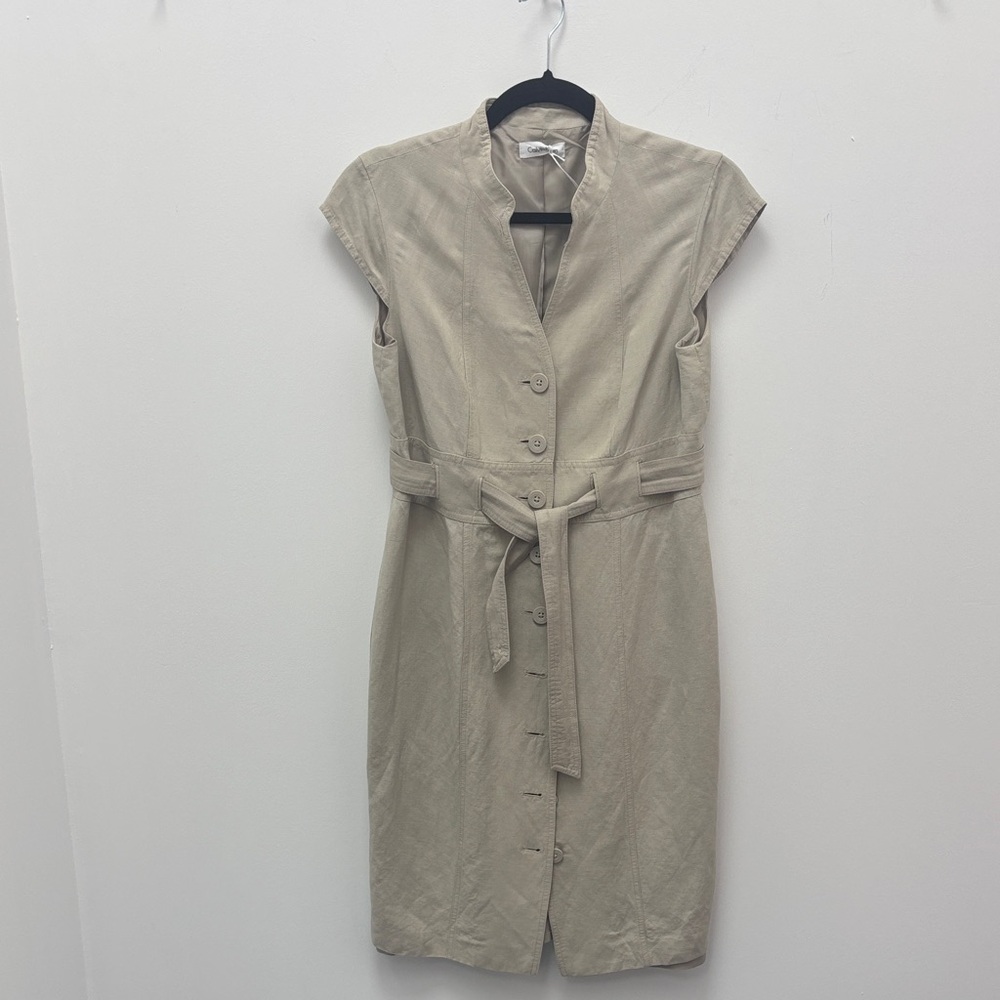 Calvin Klein Beige Midi Dress with Belt